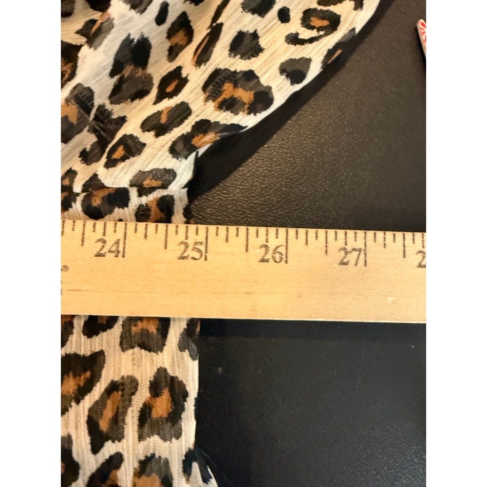 Maeve Small Blouse Brown‎ Leopard Print Sheer Lined Long Sleeve Keyhole Back - Picture 4 of 12